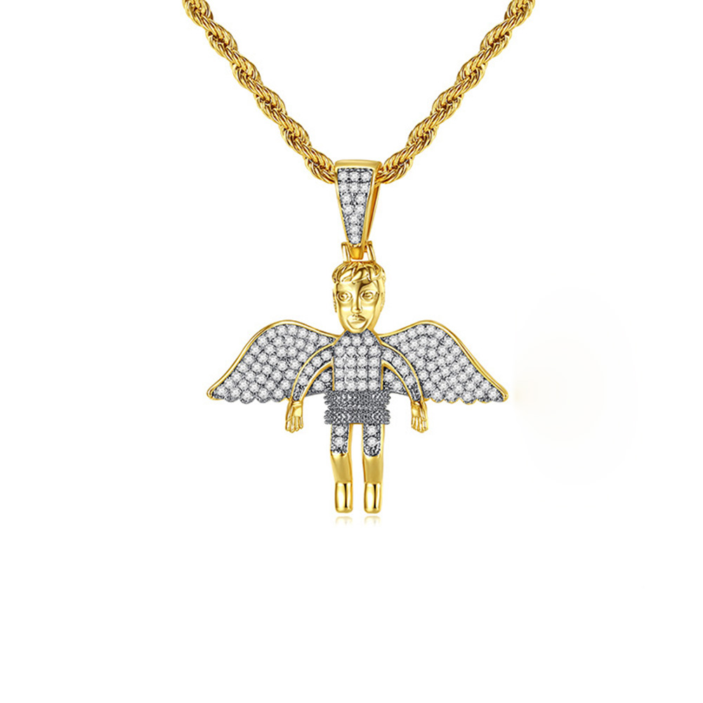 

Bling Charm Full Zirconia Hip Hop Angel Wings Pendant Necklace Jewelry Shining Men Women Christmas Gift