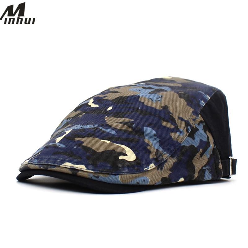 

Minhui New Fashion Camouflage Print Berets Caps for Women Men Adjustable Flat Cap Summer Hats for Men, Yellow