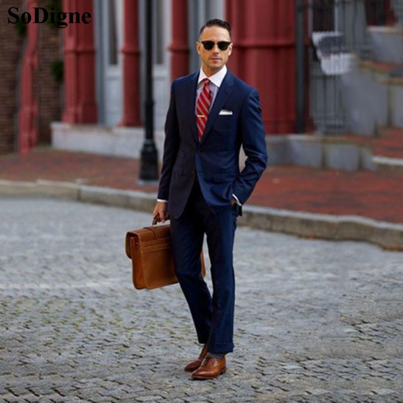 

Latest Design Costume Homme Mariage Navy Blue Men Suits Formal Occasion Business Men Suit Prom Suits 2 Pieces Jacket +Pants
