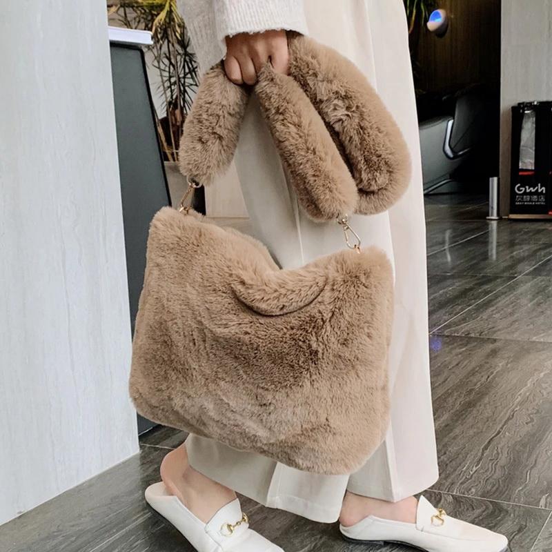 

HBP Fashion Solid Color Shoulder Underarm Bag Women Plush Soft Autumn Winter Designers Fluffy Female Totes Handbag Large Capacity Purse, Grey