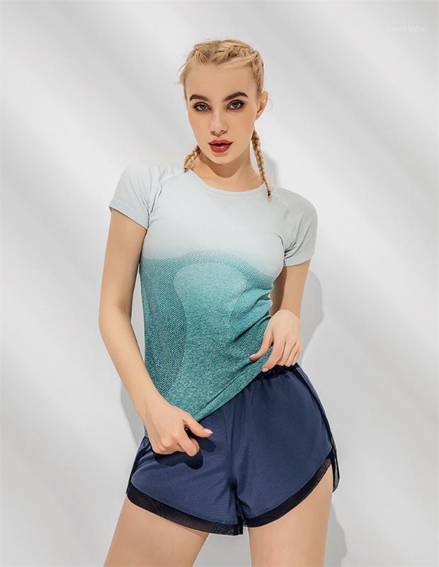 

Women Quick Dry Sports Yoga Shirt Short Sleeve Breathable Exercises Yoga Tops Gym Running Fitness T-Shirts Sportswear 2020 New1, 105-gray
