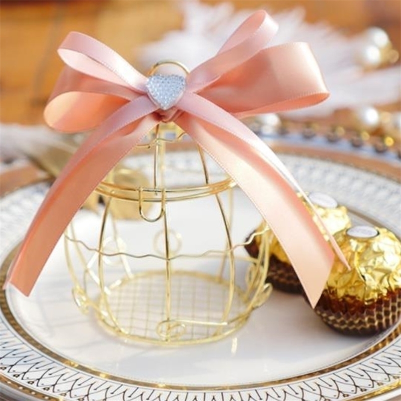 

Mini metal gold vintage retro bird cage candy boxes baby shower favor gift box for guests party birthday Souvenir 220214