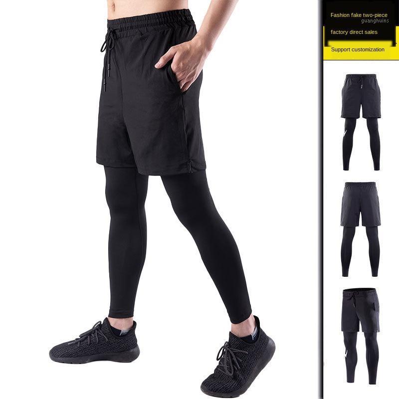 

Men' Sports Tights Fake Two Fitness Pants Stretch Quick-drying Shorts Summer Running Training Outdoor Sports Trousers1