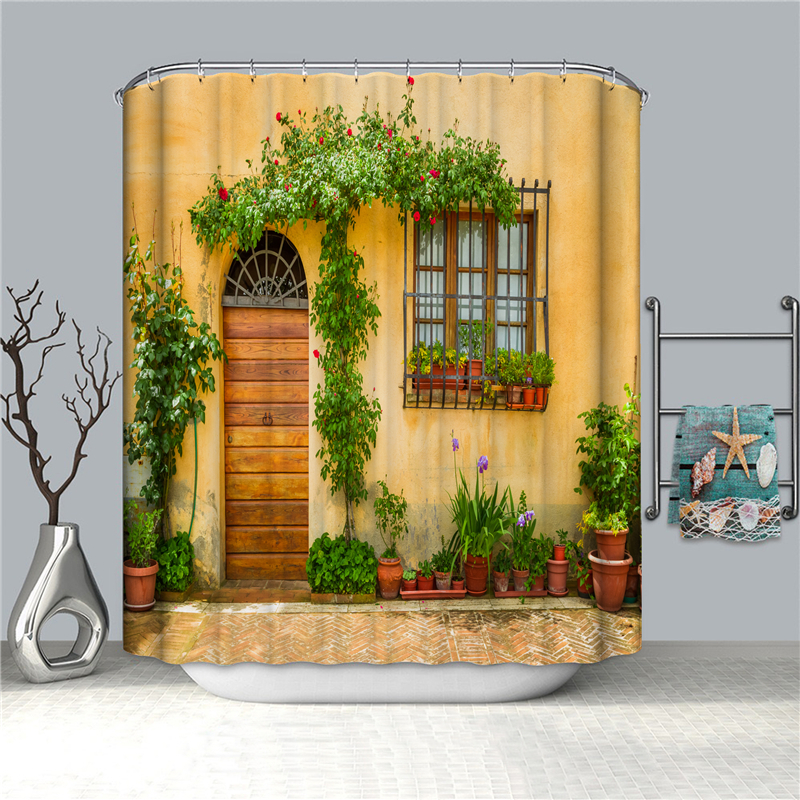 2021 Garden Scenery 3D Shower Curtain Flower Waterproof Green Bathroom