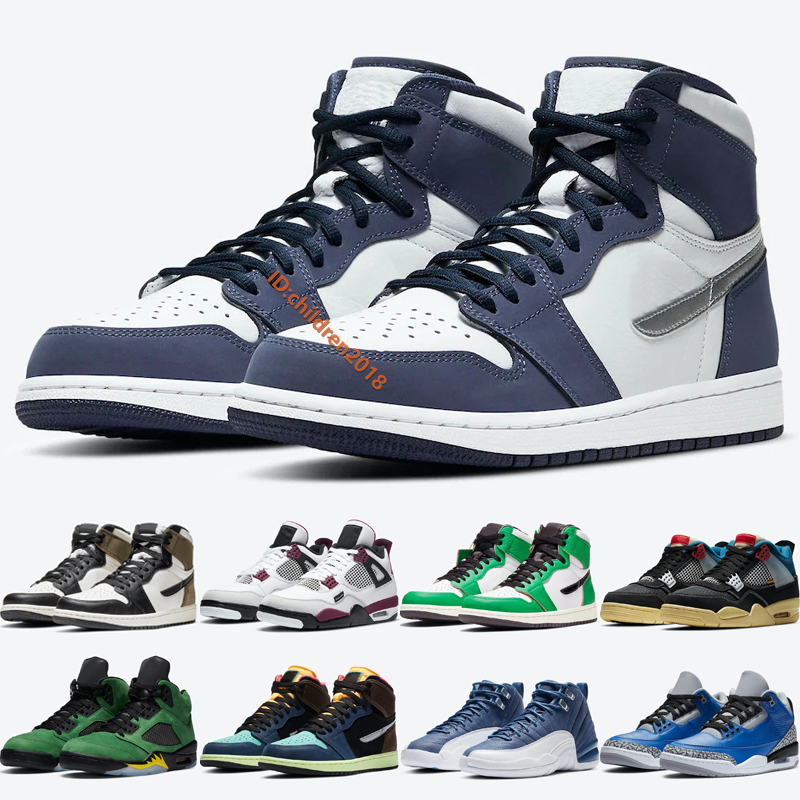 

Top Jumpman 1 3 4 5 12 13 High Men Basketball Shoes Leather Midnight Navy Dark Mocha Lucky Green Indigo Sneakers Size 40-47, #005 off noir