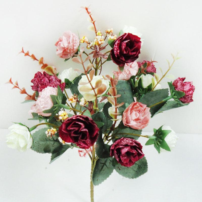 

1 Bouquet 21 Heads Rose Flowers Concise Artificial Rose Silk Flower Leaf for Wedding Party Home Garden Decoration Fake Flowers, Purple
