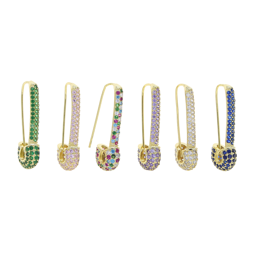 

Wholesale Rainbow Colorful Wedding Earring Paved White Pink Green Blue Cz Unique Paperclip Safety Pin Stud Earings Women Fashion Jewelry
