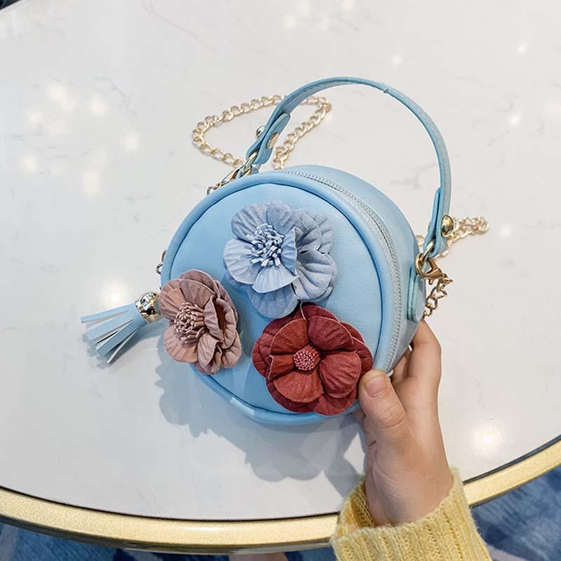 

2021 New Little Children Small Round Bag Cute Flower Handbag Purse Simple Diagonal Bag Trend Baby's Mobile Phone Purse for Girl, Pink