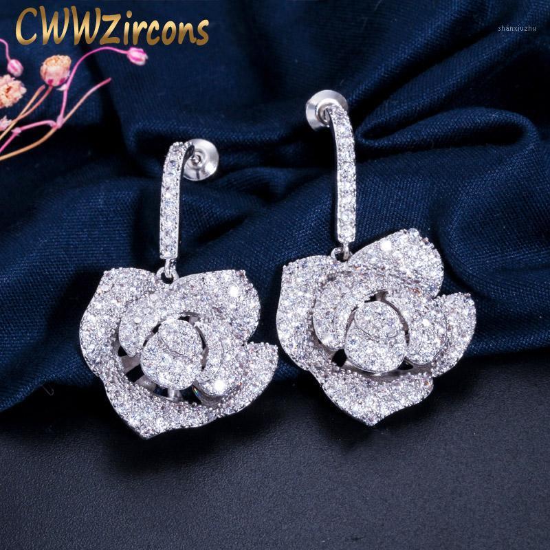 

Stud CWWZircons Fashion Brand Women Jewelry Cubic Zirconia Setting Large Flower Earrings Art Deco Party Prom Accessories CZ2461