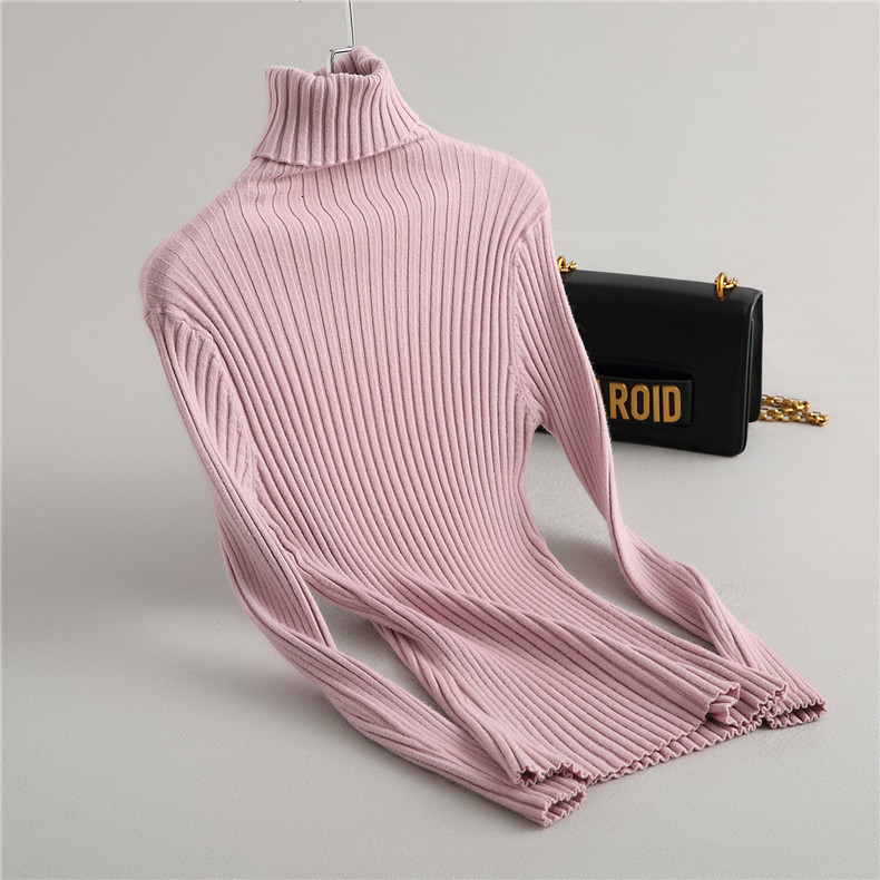 

2021 New Autumn Turtleneck Pink Pullovers Slim Body Vintage Knitting Women Winter Sweater Pull Femme Vg4c, Color 1