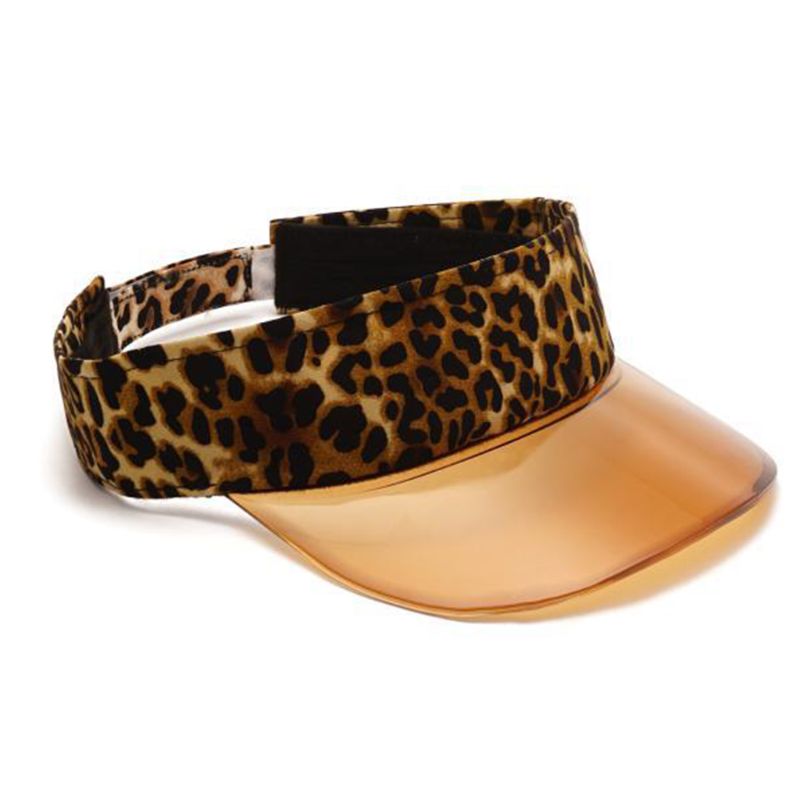 

Ladies Women Empty Top Vintage Leopard Baseball Cap Vacation Outdoor Transparent PVC Panel Wide Brim Adjustable Beach Sun Hat, 6ee402534-1