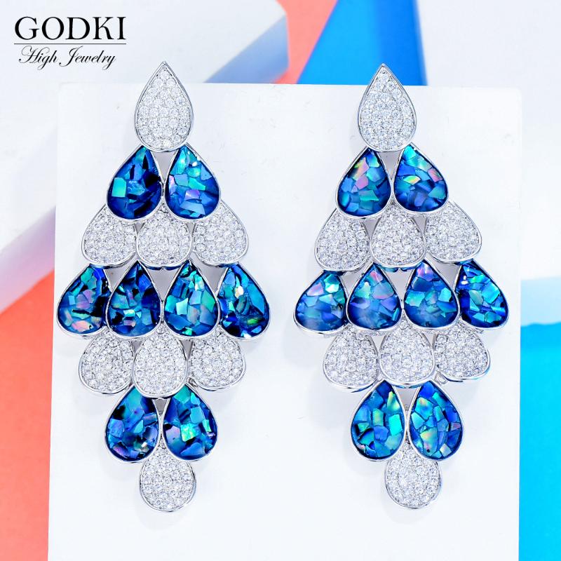 

GODKI Feather SCALE Shell Dangle Earrings Trendy Zircon Wedding Engagement Party Dubai Earrings for women 2021