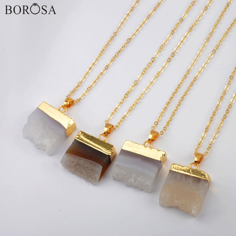 Crudo Collar Colgante de ágata áspero agujero de Cristal y collar de clústeres chapado en oro