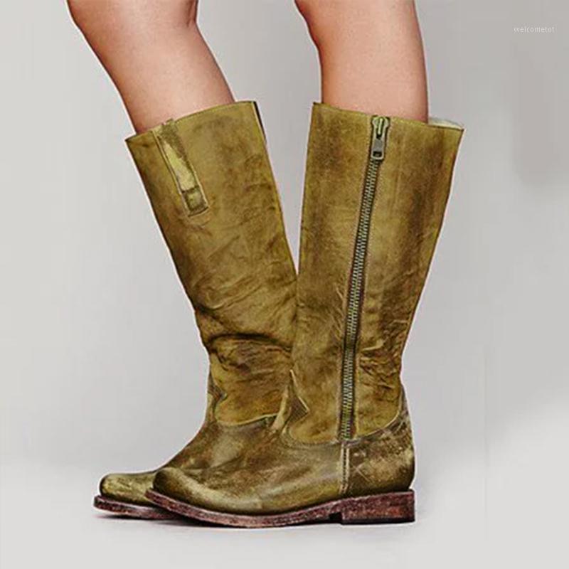 

Women Boots Pu Leather Zipper Retro Casual Womans Booties Gladiator Low Heel Shoes Ladies Fashion Botas Mujer Invierno TW5851, Brown