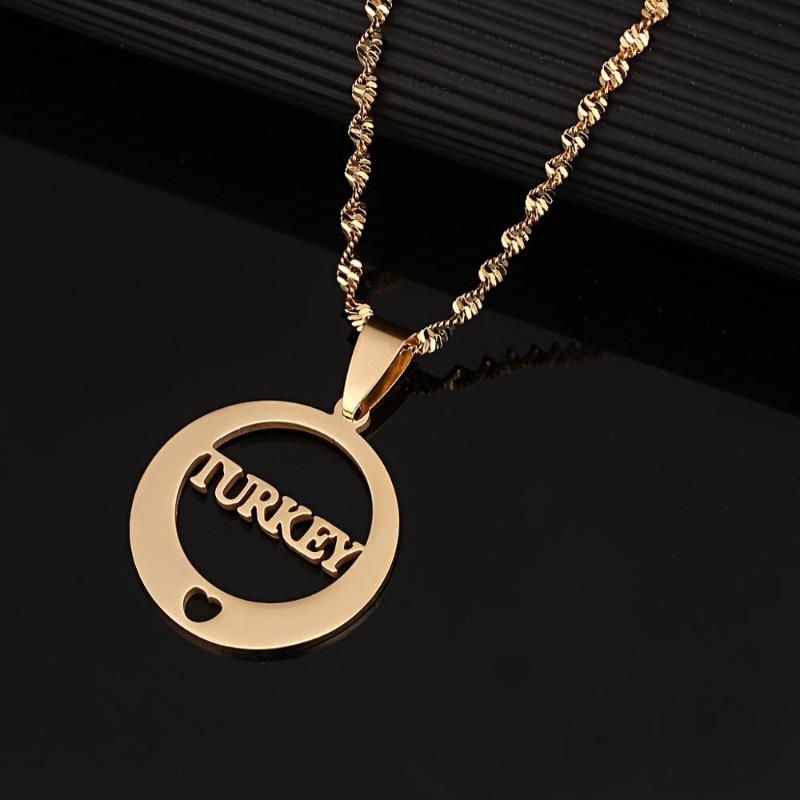 

Stainless Steel Turkey Letter Pendant Necklaces Trendy Round Turkish Chain Jewelry Gifts