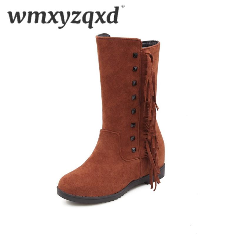 

Women Winter Boots Fashion Fringe Flock Snow Boots Classic Comfortable Round Toe Height Lncreasing Mid-Calf Woman Botas WMXYZQXD, Green