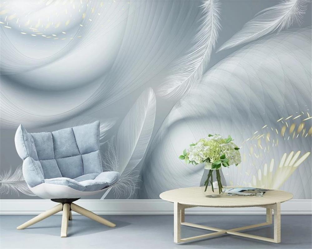 

Classic 3d Wallpaper Nordic Simple Light Luxury Abstract White Feathers Romantic Scenery Decorative Silk Mural Wallpaper1, As pic