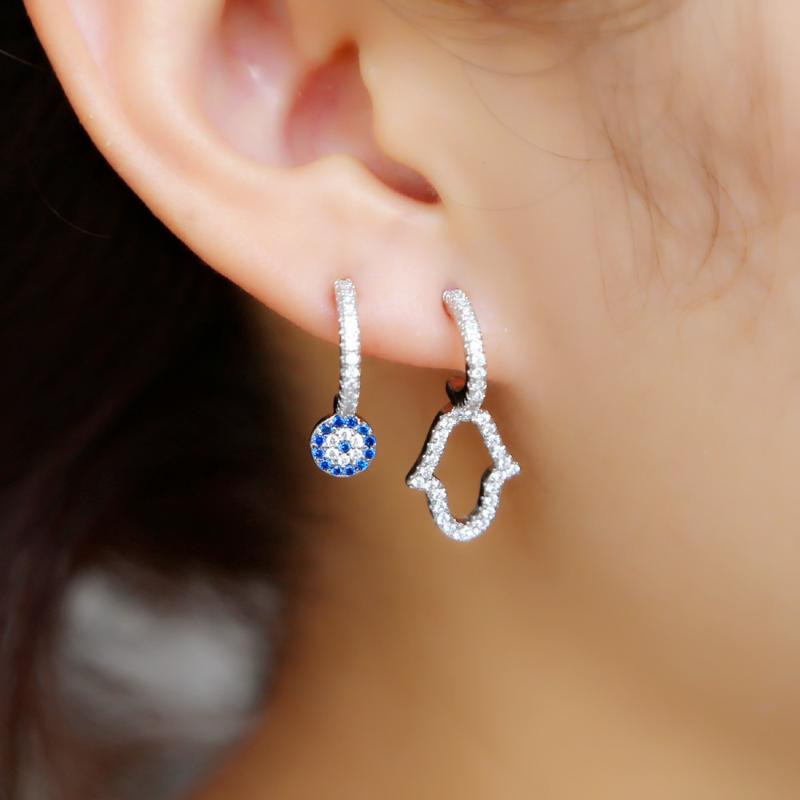 

2021 Unique design turkish evil eye hamsa hand Stud Earring pave thiy CZ lucky eye cute Girl women danity earrings Fashion Jewel