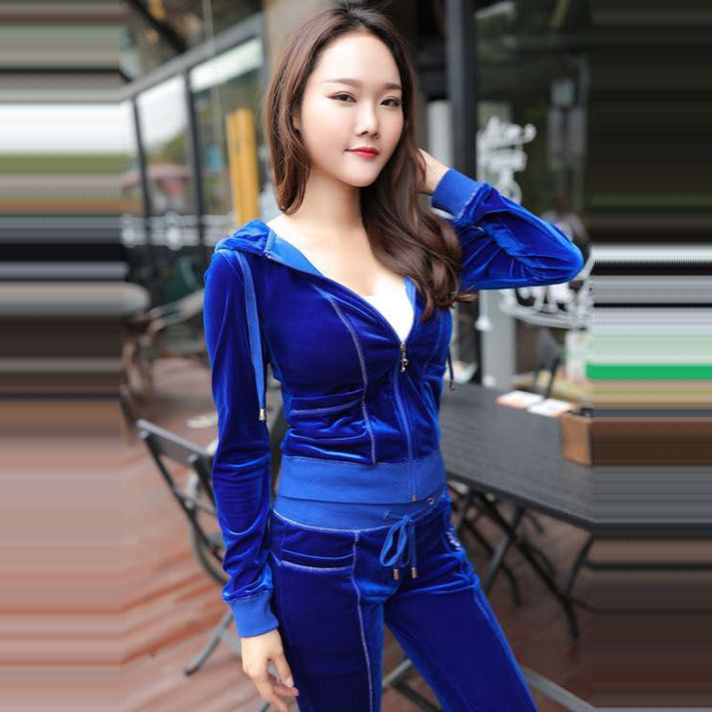 

Autumn Spring and Period Korean Version of Waist Code Thin Suit Velvet Gold Set Lazer Female Tide 8104