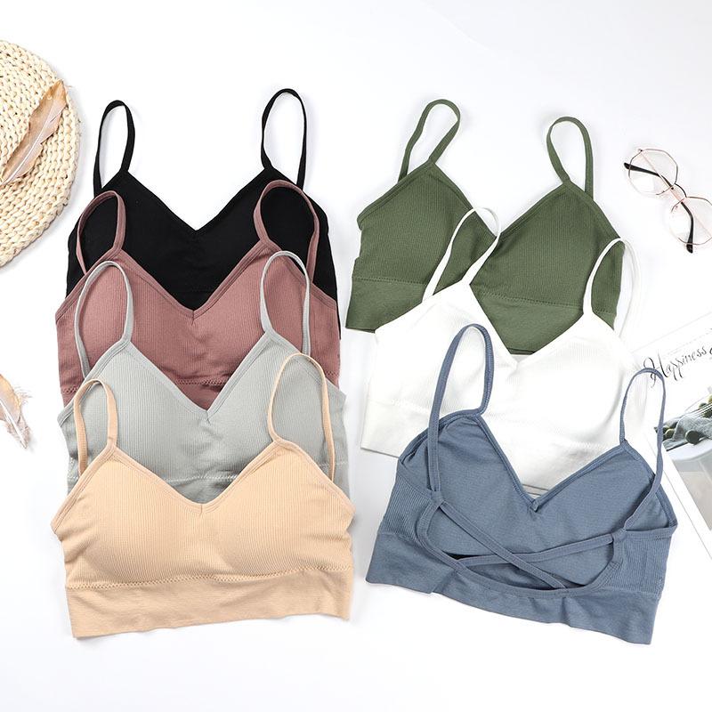 

Women Tank Tops Seamless Tube Top Sexy V-neck Camisole Big U Beautiful Back Wrap Chest, Khaki