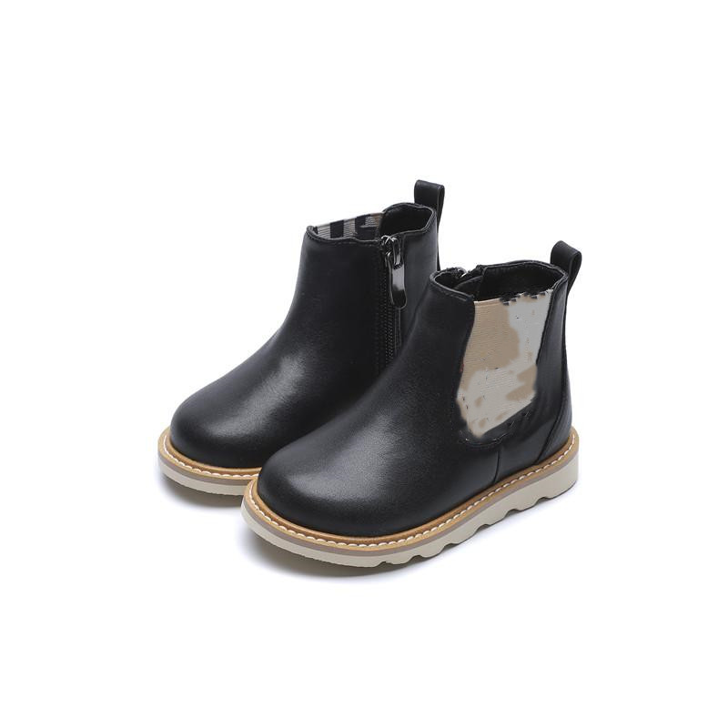 

2022 New Arrival Autumn Winter Leather kids Girls Boys Boots Soft Light Weight Non-slip Martin Booties For Children, Black