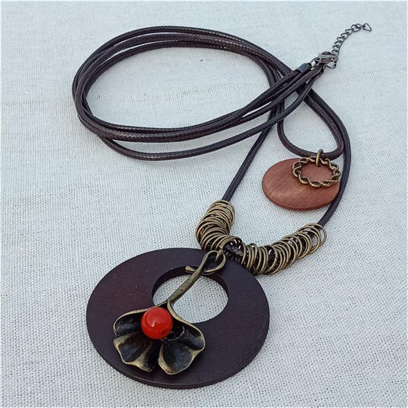 

Neck necklace Vintage necklaces pendants Women Jewelry Fashion choker necklace Alloy Ginkgo biloba Wooden Pendant Wood