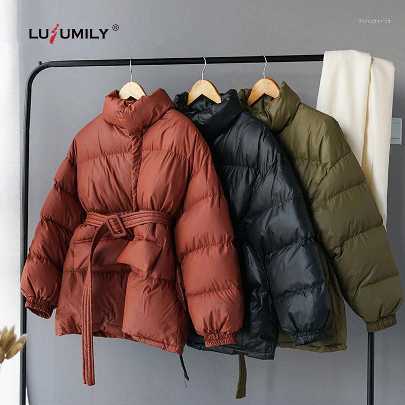 

Lusumily Winter Puffer Down Jacket Women Thicker Warm Parkas Stand Collor Bubble coat Korean Cotton-padded Button down Clothes1, Black