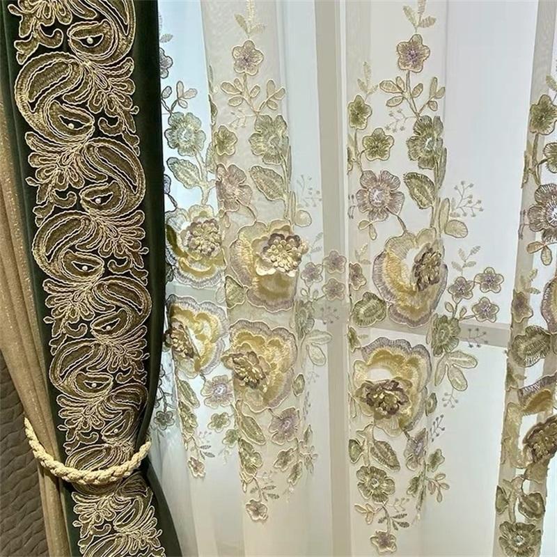 

Luxury Embossed 3D Embroidered Curtains for Living Room Heavy Darkening Chenille Fabrics Sliding Glass Door Drapes js332D, Tulle