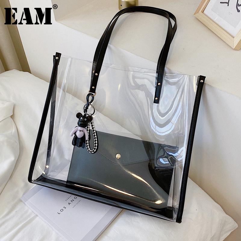 

[EAM] Women New Transparent Composite Bag Large Capacity Personality All-match Crossbody Shoulder Bag Fashion Tide 2021 18A1135, Black