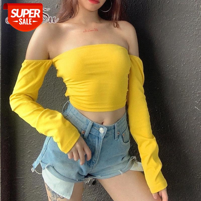 

ArtSu Bandage Tie Up Backless Off the Shoulder Tops for Women Autumn Long Sleeve Sexy Crop Top T Shirt Ladies Streetwear TS52335 #KG57, White