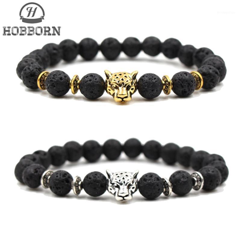 

HOBBORN Trendy 8mm Natural Stone Men Bracelet Hip Hop Leopard Head Lava Stone Beads Women Bracelets Healing Meditation Jewelry1