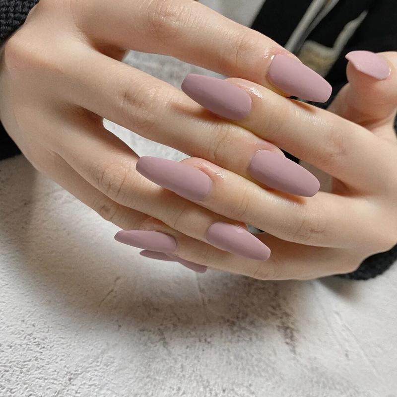 

24 Pcs Matte Nude Color Ballerina Fake Nails Full Nail Tips Long Coffin Naked Pink False Nails With Adhesive Tape Glue Sticker, Mp504