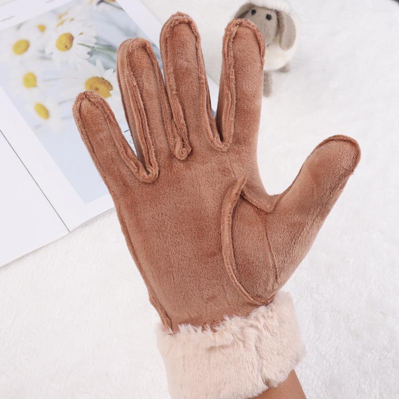 

Five Fingers Gloves Women Touch Screen Driving Winter Female Lace Warm Cashmere Mittens Thick Plush Wrist