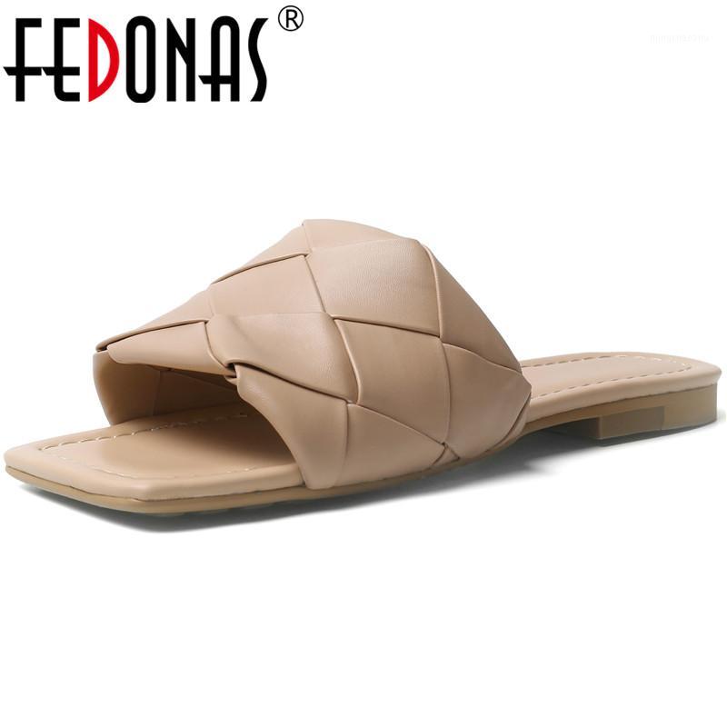 

FEDONAS Fashion Summer Newest Women Slippers Vintage Female Low Heels Sandals For Walking At Home Basic House Shoes Woman 20201, Black