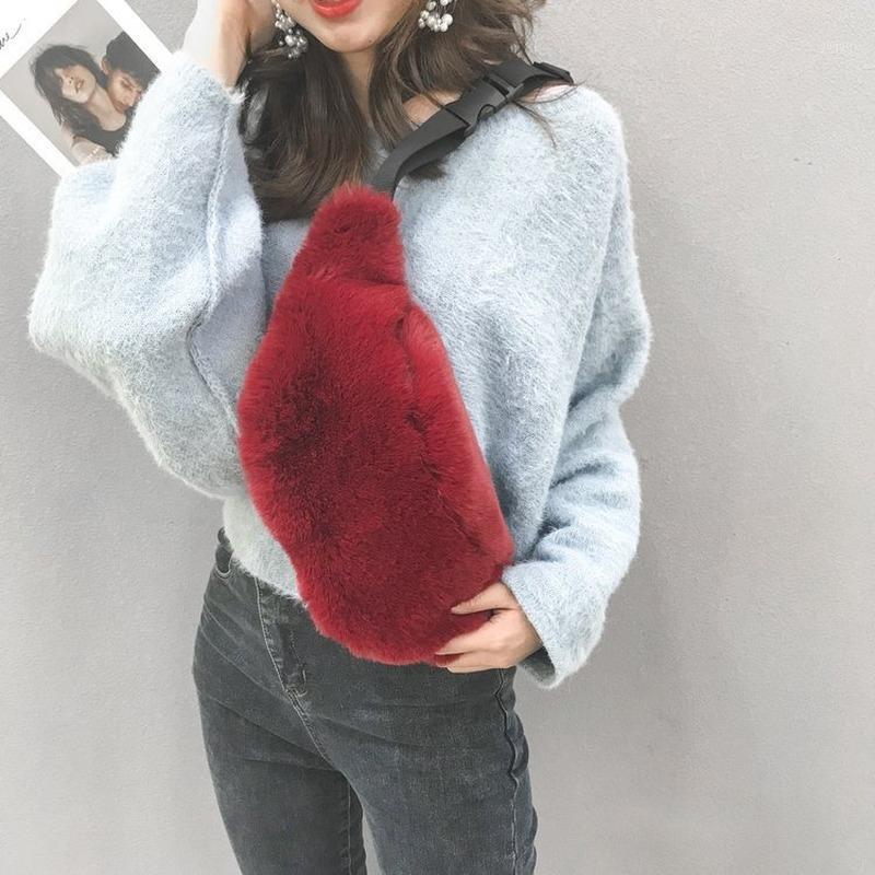 

2020 new women's waist bag velvet running bag female autumn and winter fashion shoulder messenger chest women's1, Black