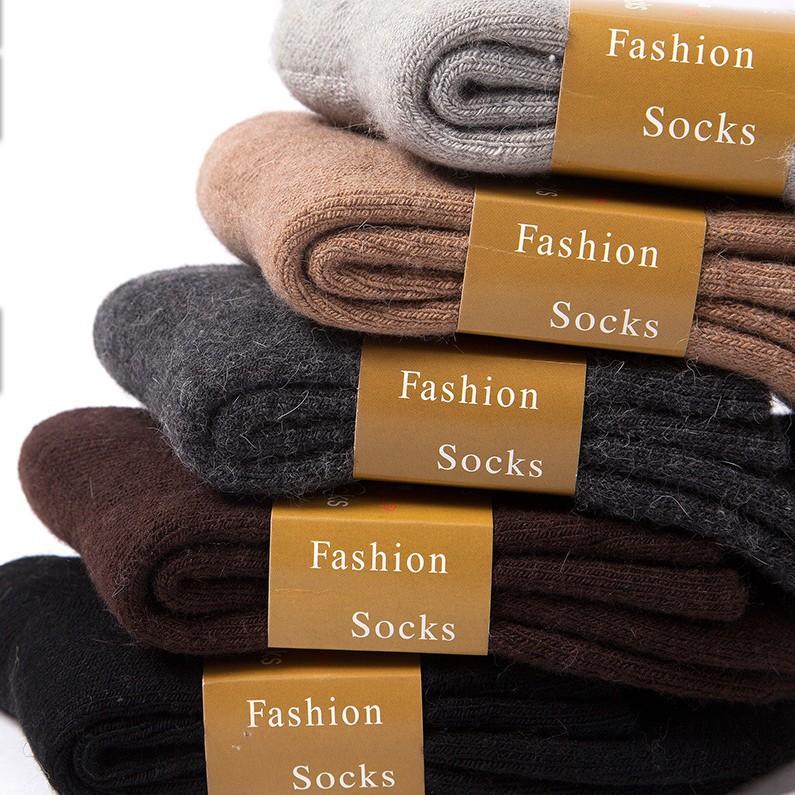 

New 1 Pair Men's Wool Socks Stripe Casual Thick Cotton Socks Winter Warm Solid Color High Quality, Dark grey
