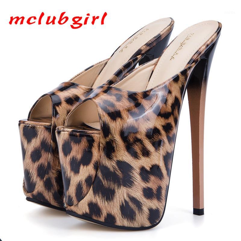 

Mclubgirl 2020 Summer New High-heeled Slippers Women Transparent Hate Sky High 19 Cm Oversize Leopard Print Women's Sandals MJL1