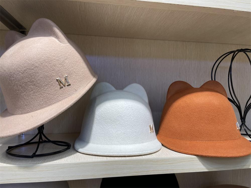 

202011-shi autumn spring wool cute cat ear letters octagonal hat men women leisure visors cap1, Black