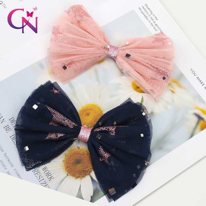 

CN 6 Pcs/lots Princess Lace Hair Clips For Girls Kids Sequin Star Knot Organza Hair Bows Glitter Hairpins Accessories1