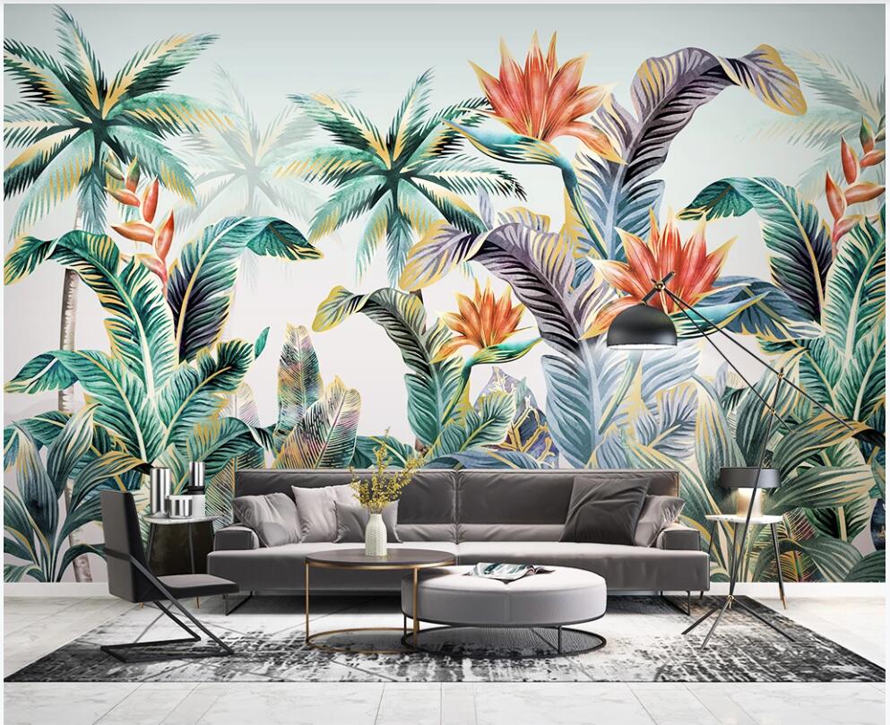 

Custom mural photo wallpaper 3d Hand painted tropical plants flamingo watercolor plant leaves living room home decor wallpaper for walls 3 d, Non-woven wallpaper