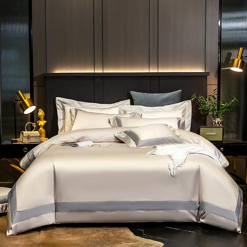 

Egyptian Cotton Four-Piece Simple Cotton Plain Quilt Cover Bedding Edredones Y Conjuntos Cama Ropa De De, Gray