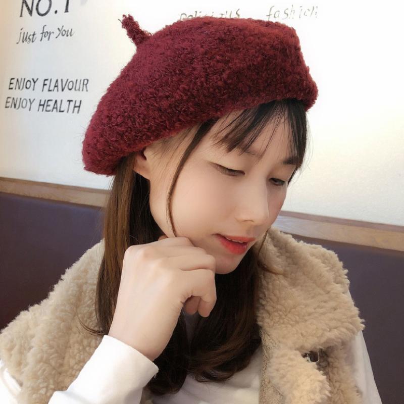 

HT2893 Berber Fleece Hat Solid Plain Autumn Winter Hats for Women Ladies Vintage Artist Painter Hat Women Beret Female Beret, White