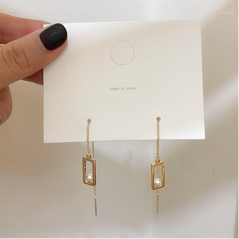 

Dangle & Chandelier Korean Simulated Pearl Long Tassel Bar Drop Earrings For Women Square MaMetal Party Wedding Jewelry Gift Wholesale1