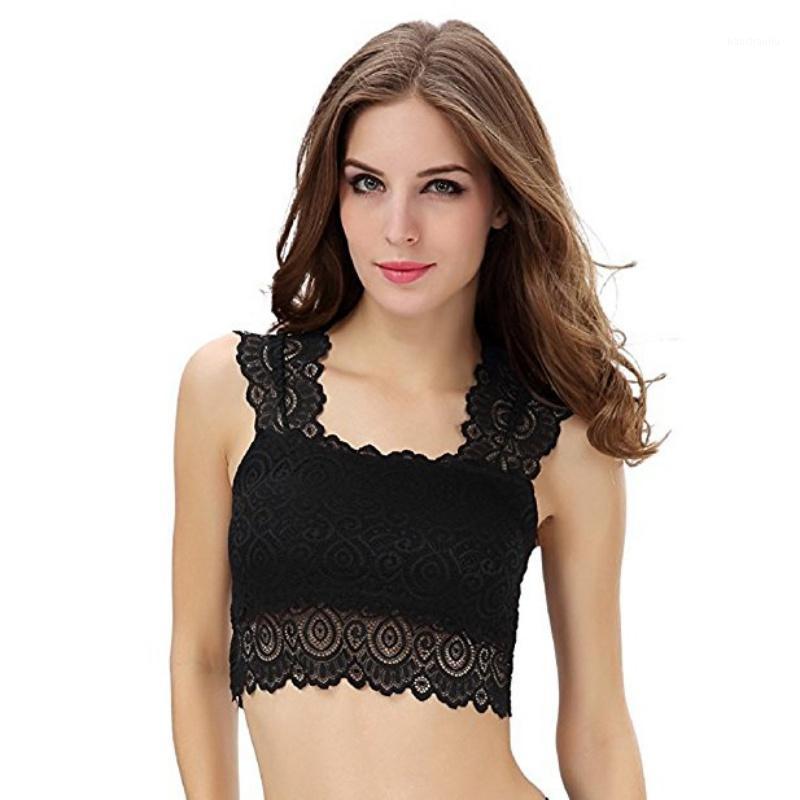 

NEW Fashion Women's Bustier Crop Top Floral Padded Tank Tops Sexy Women Lace Crochet Bralette Bralet Bra W11, White
