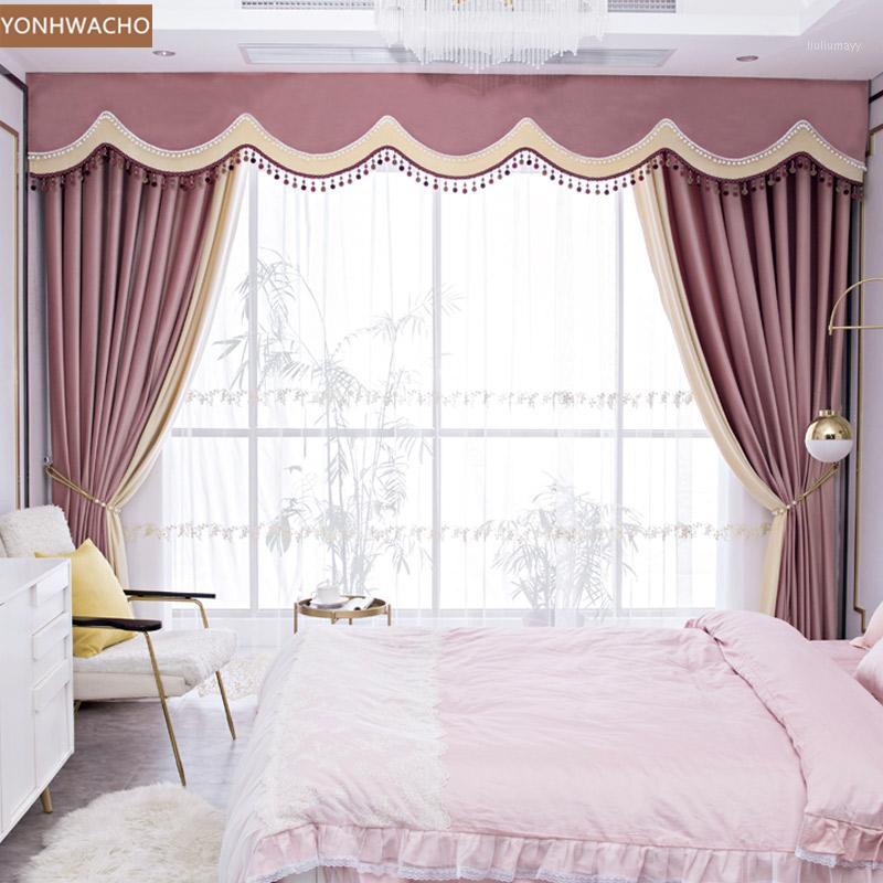 

Custom curtain new thick luxury shading velvet living room pink American cloth blackout curtain valance tulle panel C2391