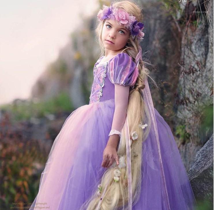 

Kids Princess Dress 2020 New fashion long hair girl dress Christmas performance costume children short sleeve dress1, Purple