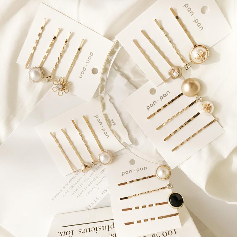 

Modyle 4pcs/set Women Elegant Pearl Geometric Alloy Hair Clips Barrettes Headwear Hairpins Headbands Female Hair Accessories