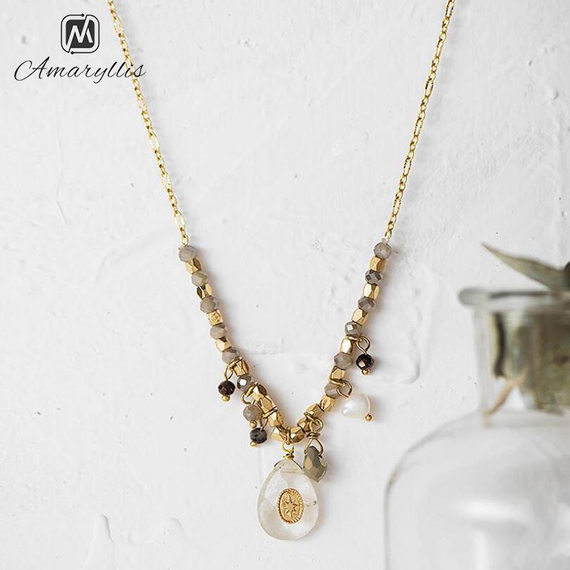 

Chains Amaiyllis Retro Waterdrop Stone Pendant Necklace For Women Elegant Beads Statement Multi Charms Dangle Collier