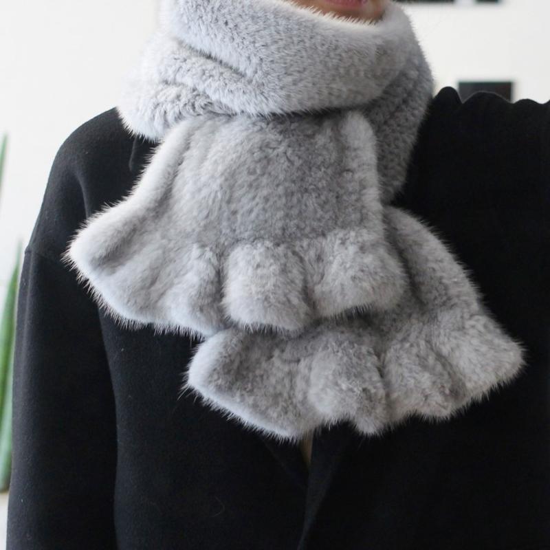 

Fur scarf scarf women's mink knitted winter new style small lotus leaf