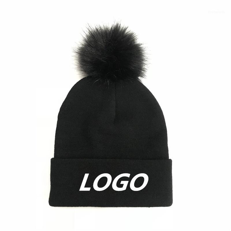 

WZCX Embroidery Logo Removable Pompom Hat Unisex Fashion New Solid Color Keep Warm Cold Protection Beanie Ski Cap1